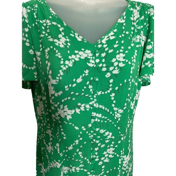 TALBOTS Floral Print Fit & Flare Crepe Dress Size 2 Green and White Sleeves New - Picture 8 of 11